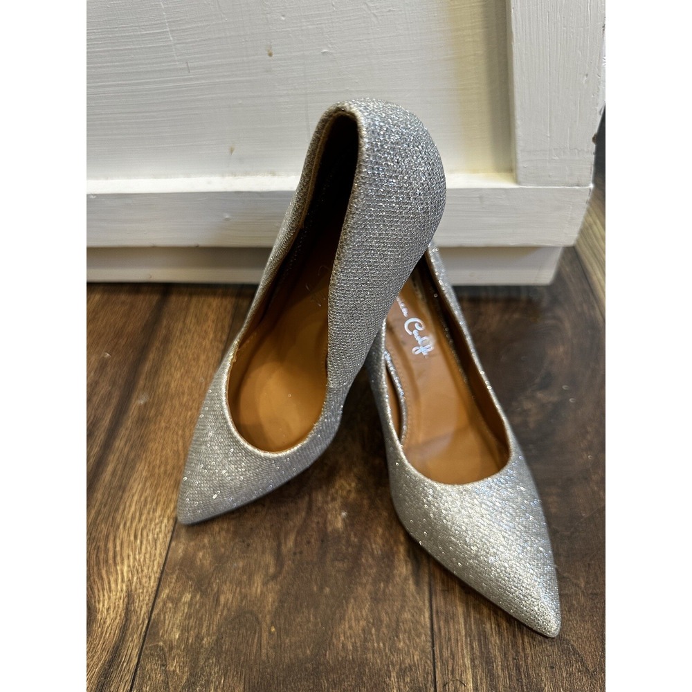 Jessica Carlyle Silver Glitter Pointed Toe Pumps‎ Stiletto Heels Womens Size 9